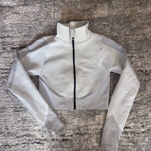 Light Gray Textured Zip-Up Crop Jacket